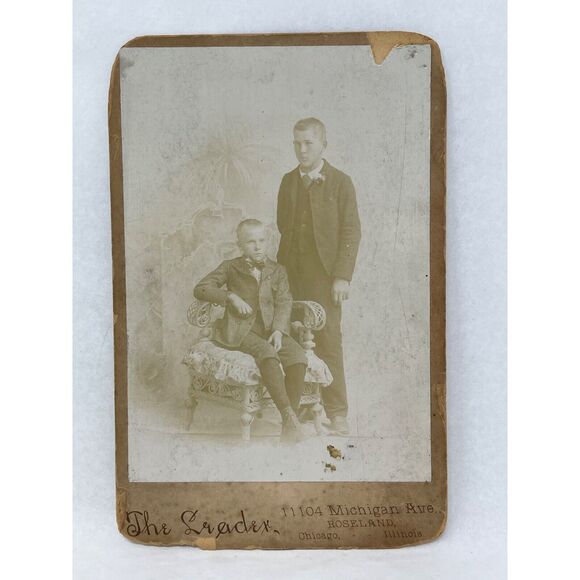 1800s Cabinet Card Portrait Photograph Victorian Boy Sibling Teen Chicago IL - Picture 2 of 6